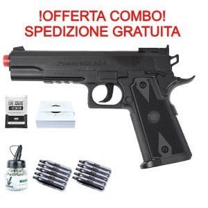 Foto WIN GUN PISTOLA A CO2 POWERWIN 304 NERO COMBO SPEDIZIONE GRATUITA